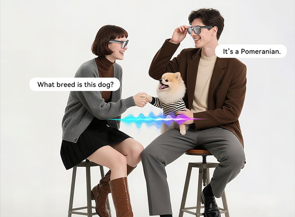 People wearing AG18 AI glasses during an object recognition demo